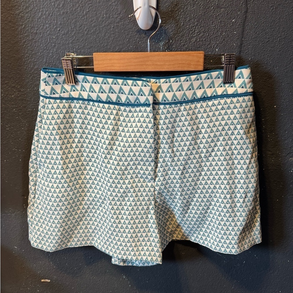 Women’s Blue and White Chino Dress Shorts with Geometric Pattern